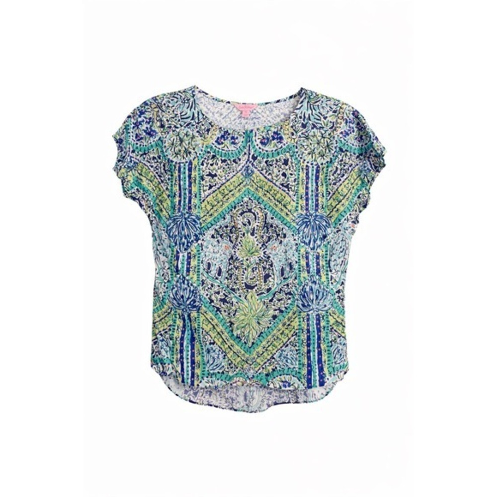 Lilly Pulitzer Escape Artist Tropical Print Cap Sleeve Blouse – Size XS